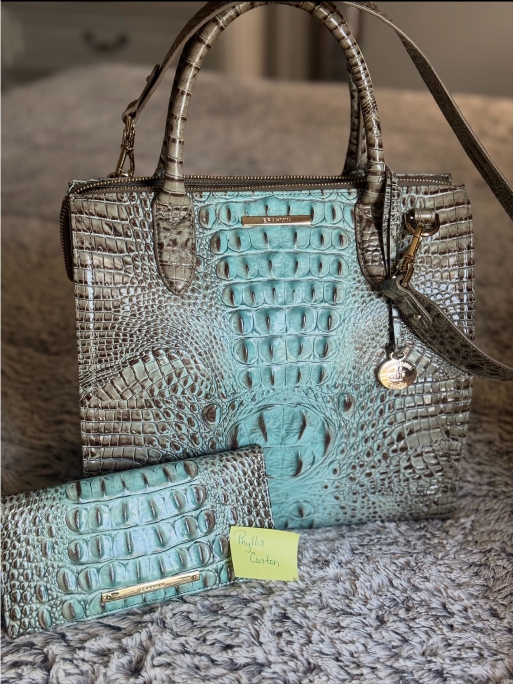 Brahmin Bluebell Ombré Melbourne Croc-Embossed Leather Satchel with Wallet